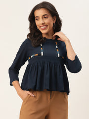 Navy Blue Indigo Peplum Cotton Top