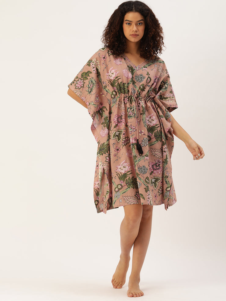 SHORT Peach Cotton Printed Kaftan