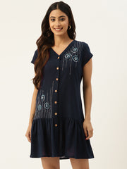 Floral Embroidered Cap Sleeves Tiered Ethnic Dress