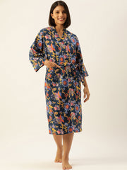 BLUE Multi-colour Pure Cotton kimono robe