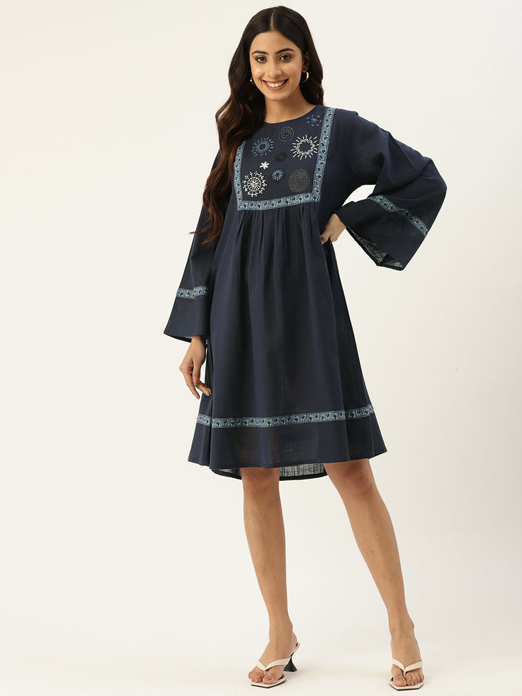 Floral Embroidered Flared Sleeves Ethnic Dress