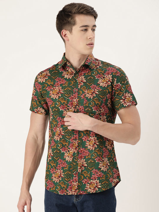 Green Cotton Printed Shirt