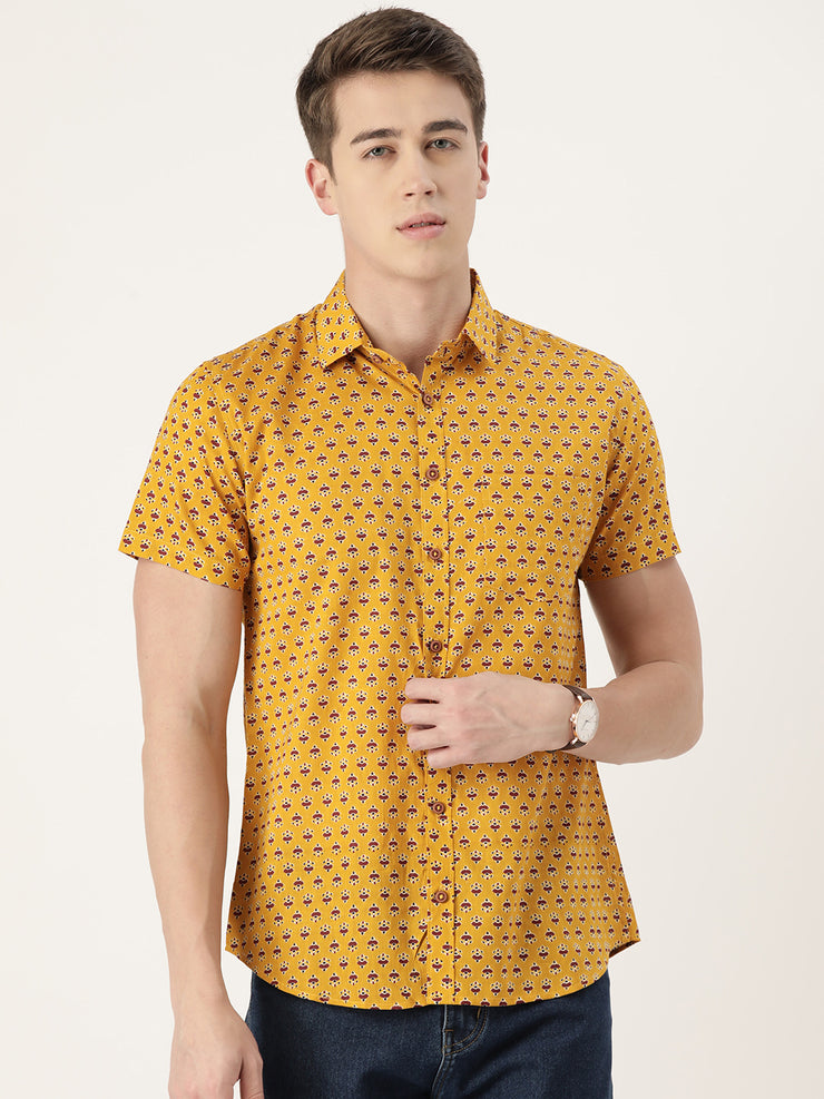 Yellow Cotton Printed Shirt