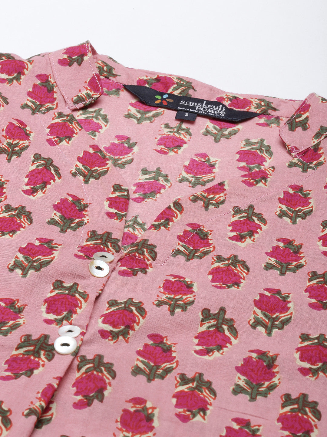 Women Pink Cotton Printed Night Suit Set with Payjama
