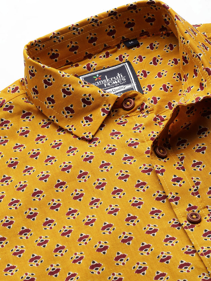 Yellow Cotton Printed Shirt