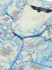 Grey & Blue Printed Cotton Night suit