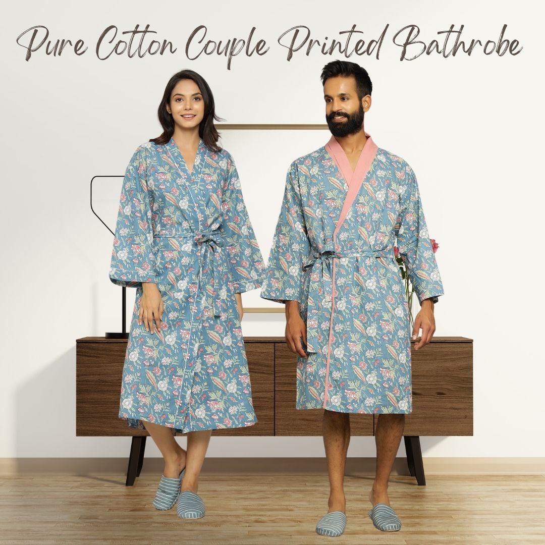 Malibu Floral Cotton printed Couple kimono robe