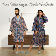 Royal Blue Multi-colour Pure Cotton Couple kimono robe