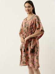 SHORT Peach Cotton Printed Kaftan