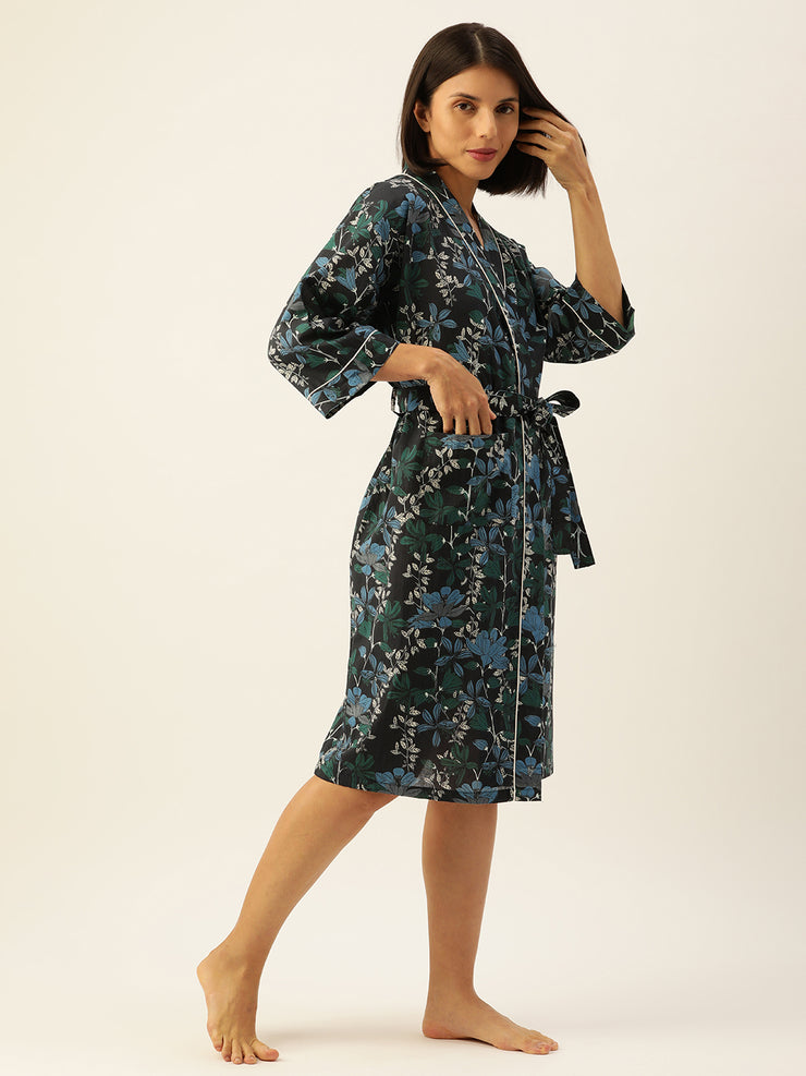 GREEN BLUE Multi-colour Pure Cotton kimono robe