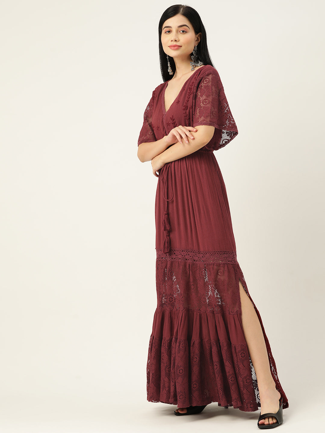 Maroon Fit & Flare Maxi Dress