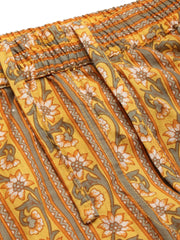 Women Yellow & Brown Pure Cotton Ethnic Motifs Printed Kaftan With Pyjama