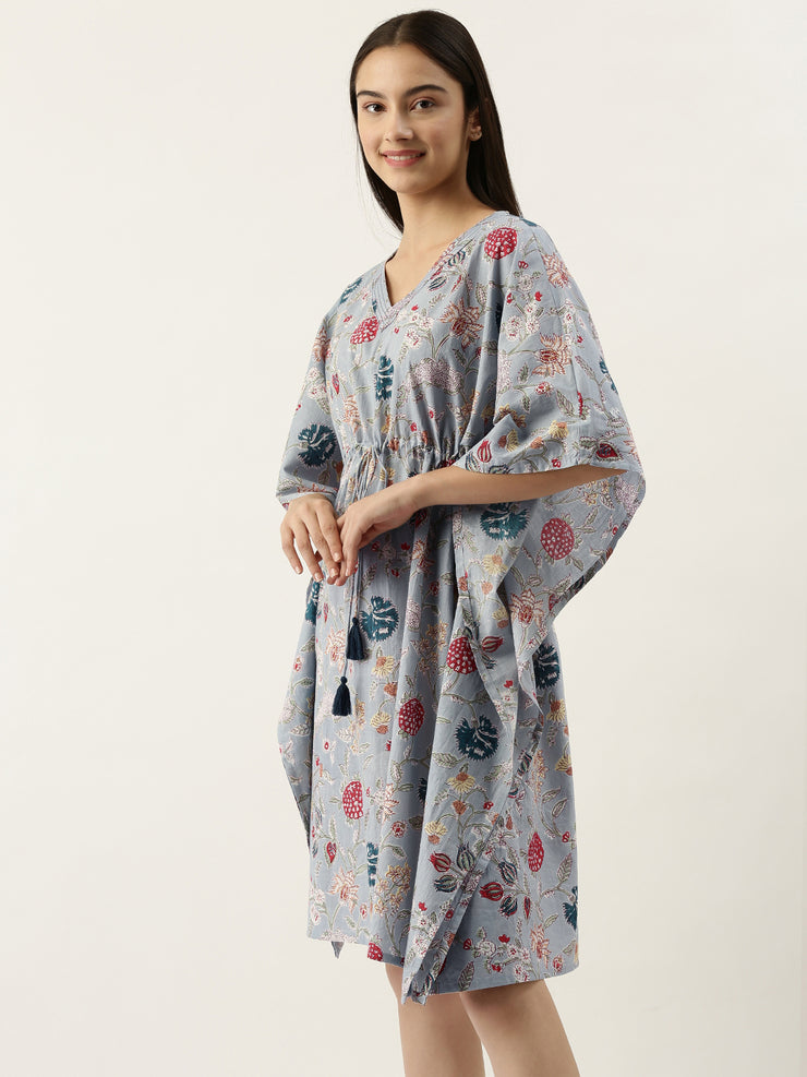 SHORT Blue Cotton Printed Kaftan