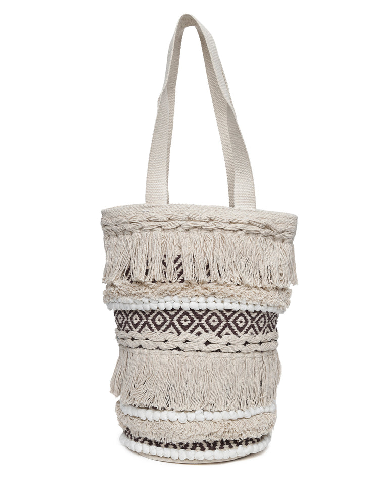 Ivory Black Hand Woven Tote Bag