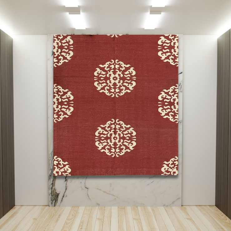 Hand-weaved Pure Cotton Brick Red Dhurrie