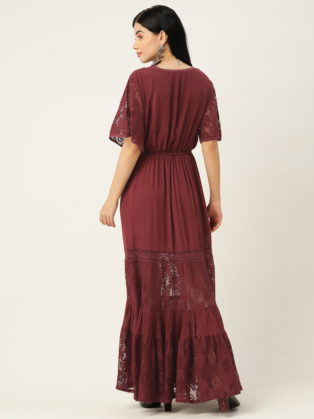 Maroon Fit & Flare Maxi Dress