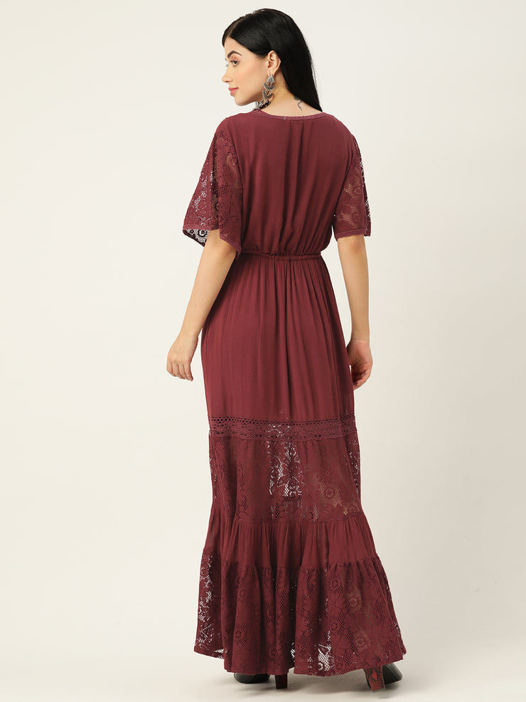 Maroon Fit & Flare Maxi Dress