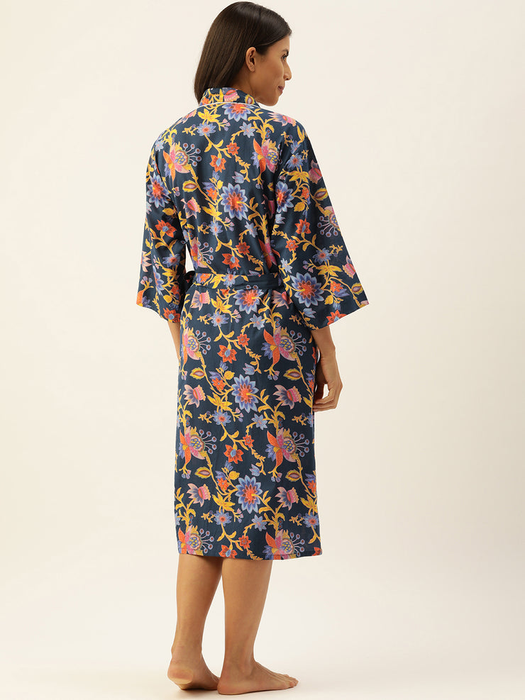 BLUE Multi-colour Pure Cotton kimono robe