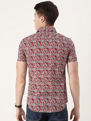 Red & Blue Cotton Printed Shirt