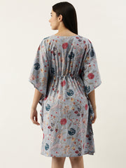 SHORT Blue Cotton Printed Kaftan