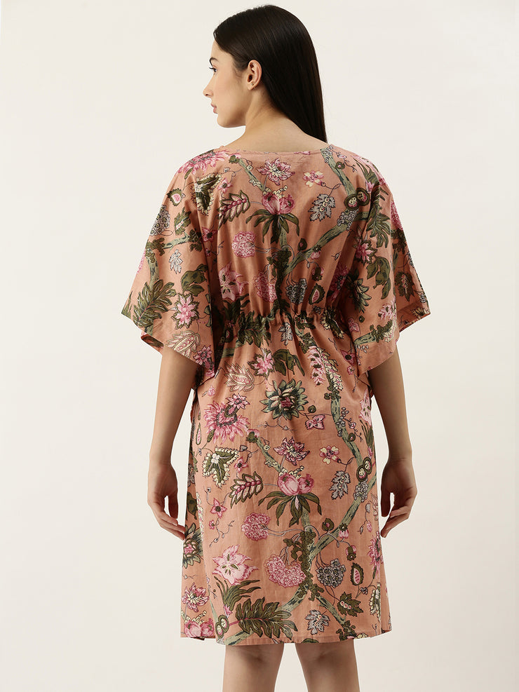 SHORT Peach Cotton Printed Kaftan