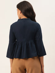 Navy Blue Indigo Peplum Cotton Top