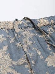 Powder Blue Cotton Printed Kaftan and Pajama Set