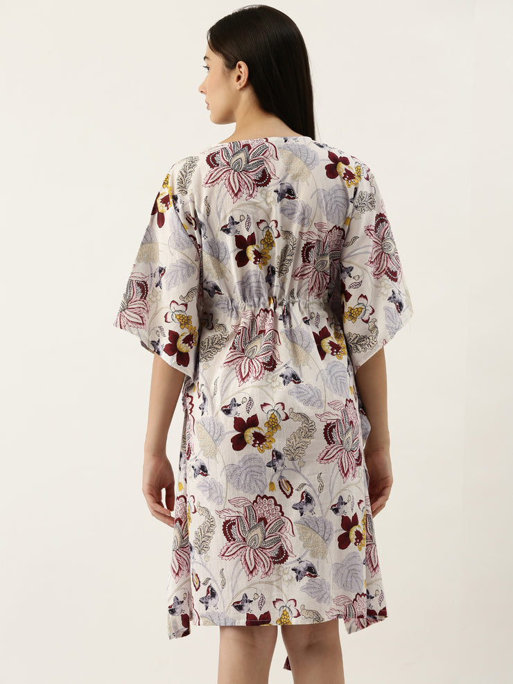 SHORT White Cotton Printed Kaftan