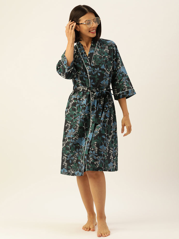 GREEN BLUE Multi-colour Pure Cotton kimono robe