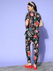 Black Cotton Printed Night Suit Set with Pajama