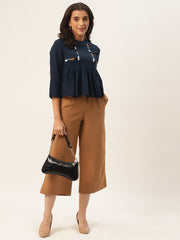 Navy Blue Indigo Peplum Cotton Top