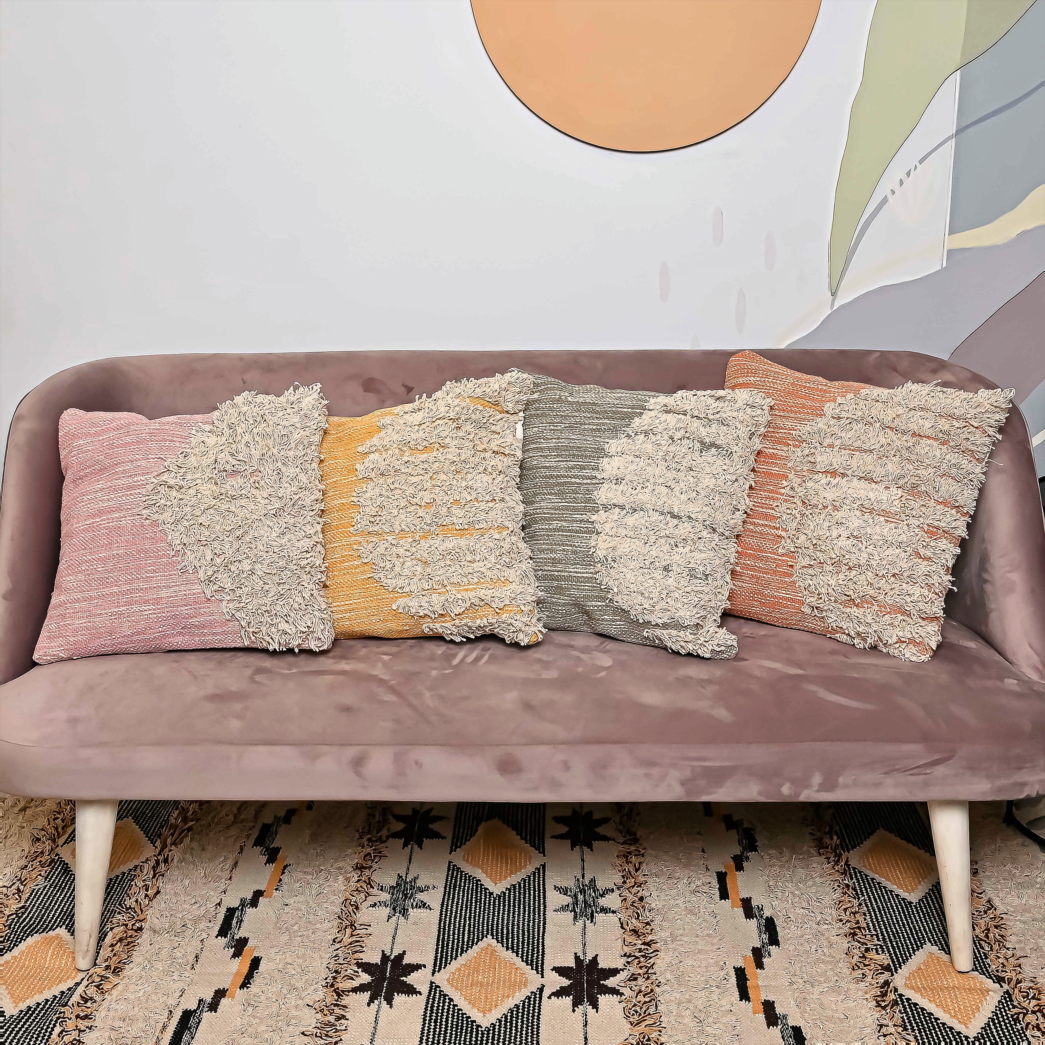 100% Cotton handmade Multi-color Cushion Covers.(Set of 4 )