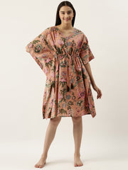 SHORT Peach Cotton Printed Kaftan