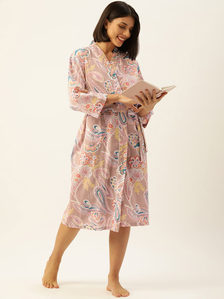 PAISLEY Hand printed Pure Cotton kimono robe