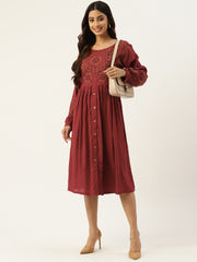 Floral Embroidered Extended Sleeves Dress