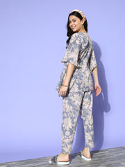 Powder Blue Cotton Printed Kaftan and Pajama Set