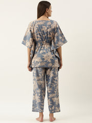 Powder Blue Cotton Printed Kaftan and Pajama Set