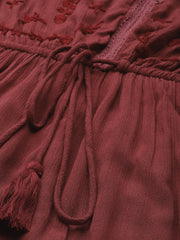 Maroon Fit & Flare Maxi Dress