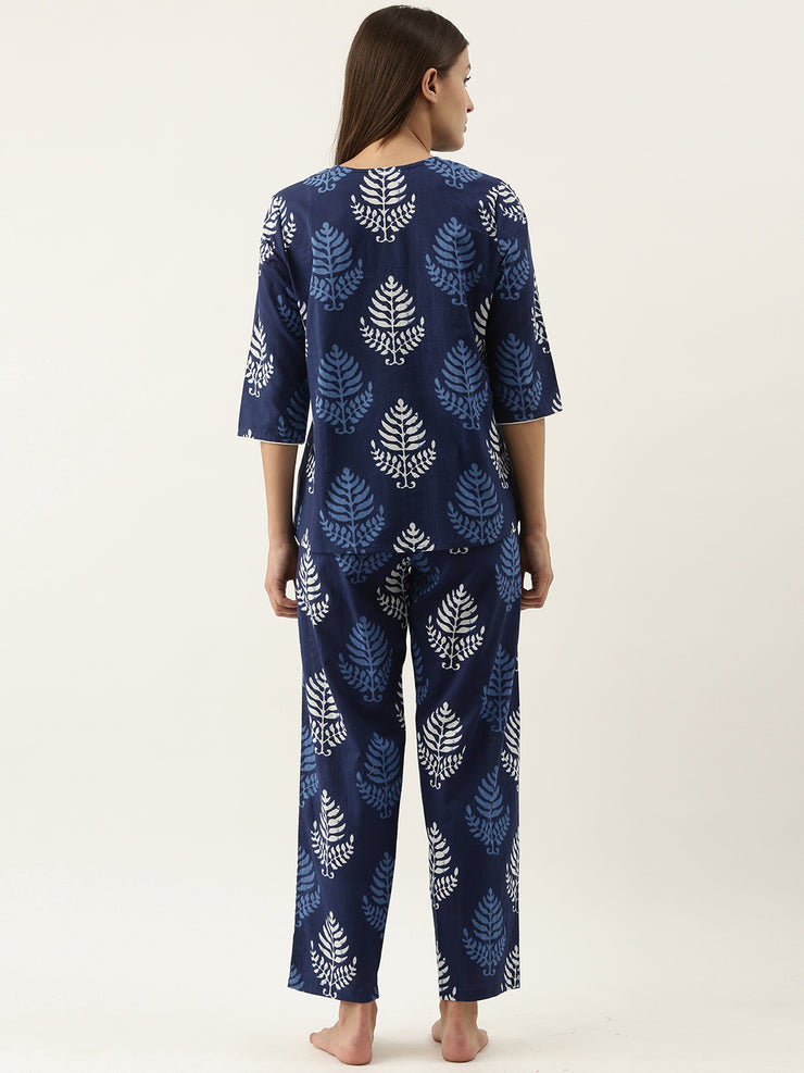 Indigo Printed Night Suit Set