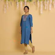 RangDeep Women Sapphire Embroidered Straight Kurti