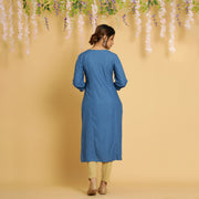 RangDeep Women Sapphire Embroidered Straight Kurti