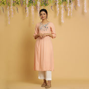 RangDeep Women Peach Embroidered Straight Kurti