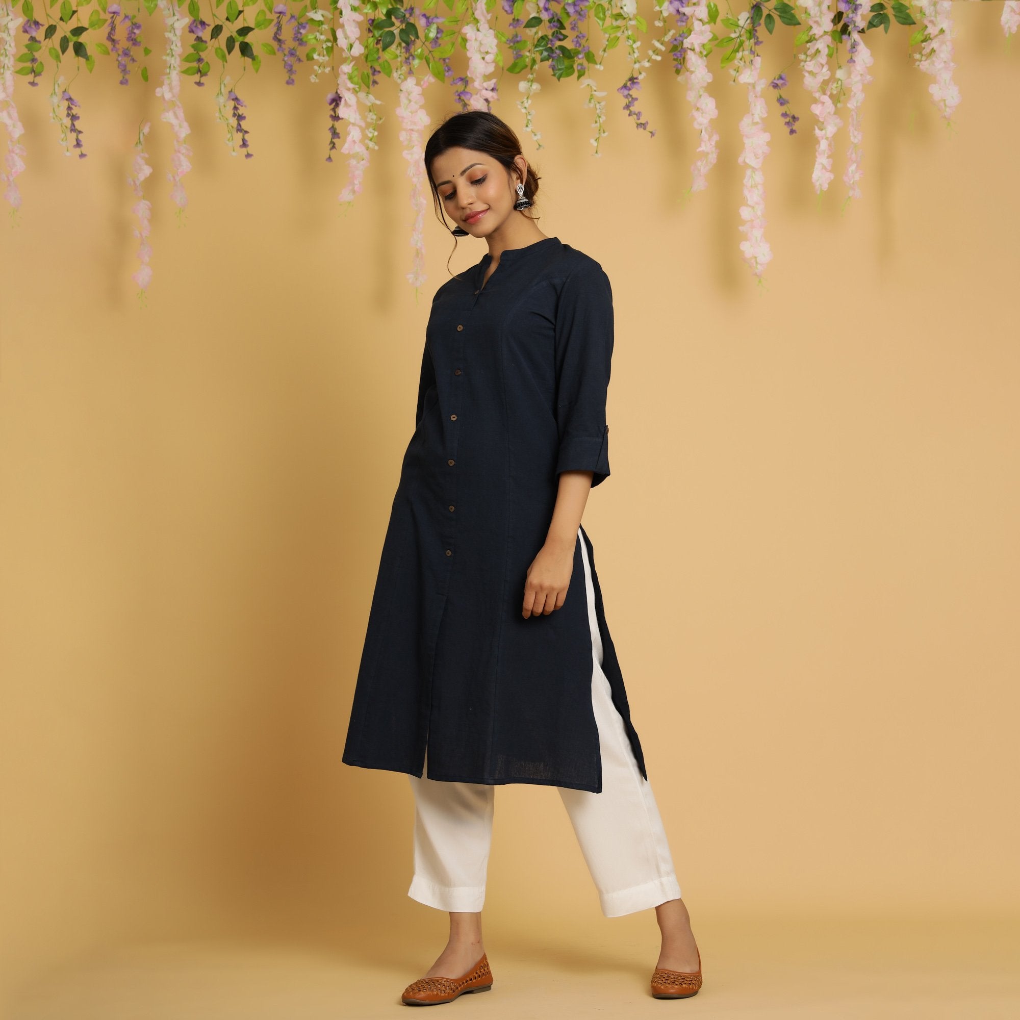 Rang Deep Navy Blue Cotton Flex Kurta