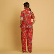 Red Cotton Printed Night Suit Set with Pajama