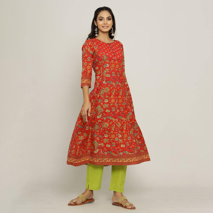 Rang Deep Women Red  & Green Cotton Kurti