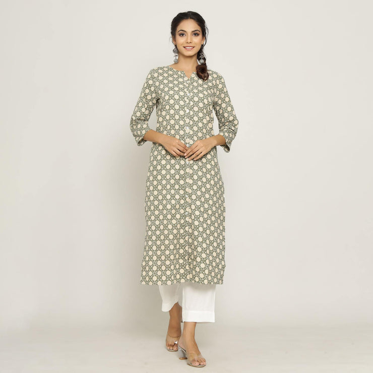 Rangdeep Grey printed Calf length Cotton Kurti