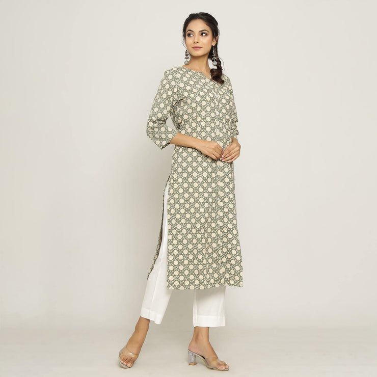 Rangdeep Grey printed Calf length Cotton Kurti