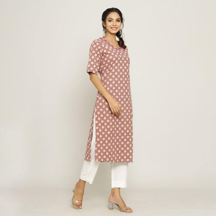 Rangdeep Brown printed Calf length Cotton Kurti