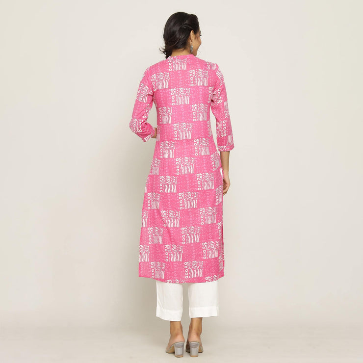 Rangdeep Pink printed Calf length Cotton Kurti