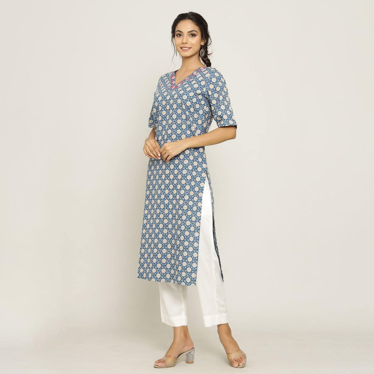 Rangdeep Blue printed Calf length Cotton Kurti